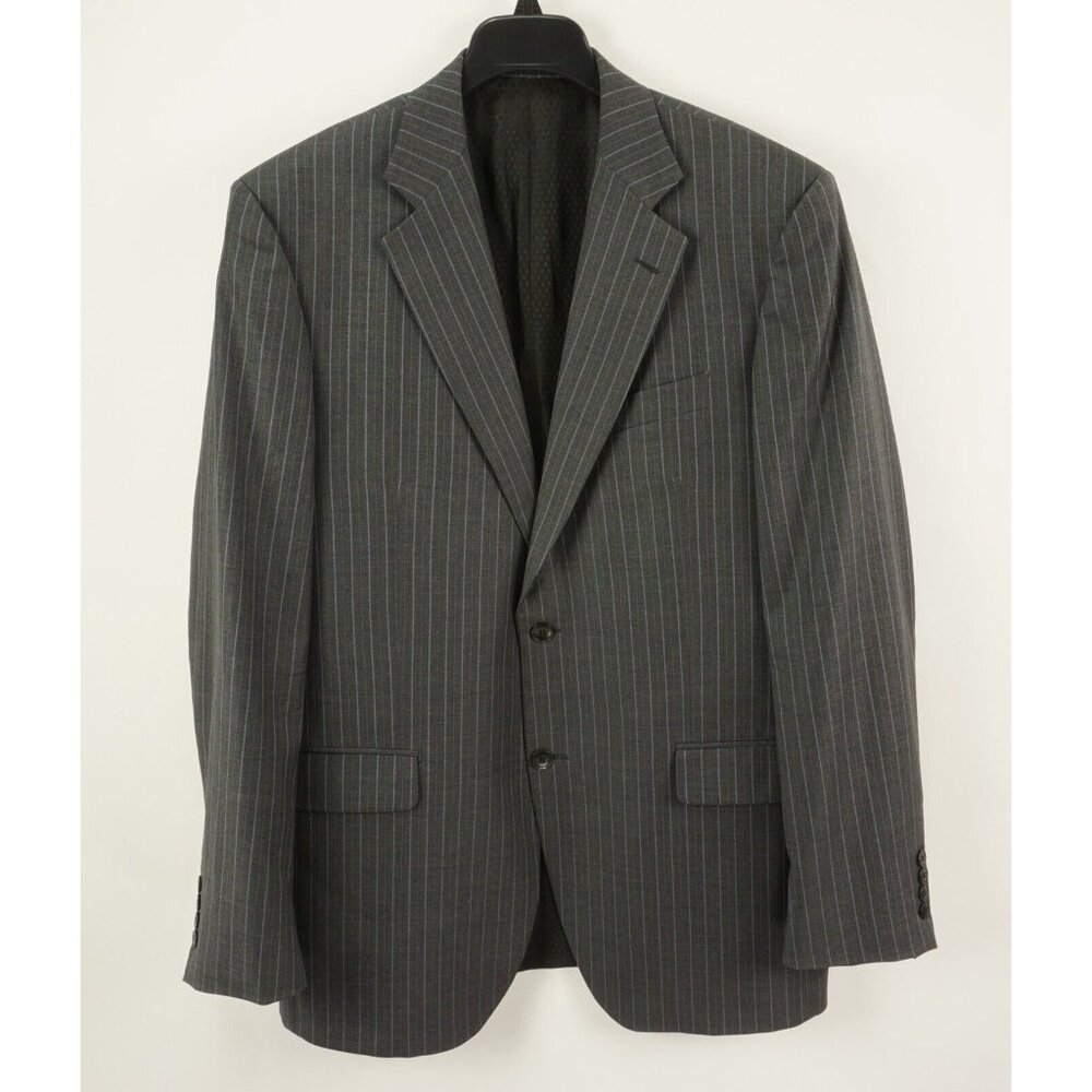 Lubiam Studio Super 110s Men's 42L Gray Blue Striped Dual Vent Notch Blazer